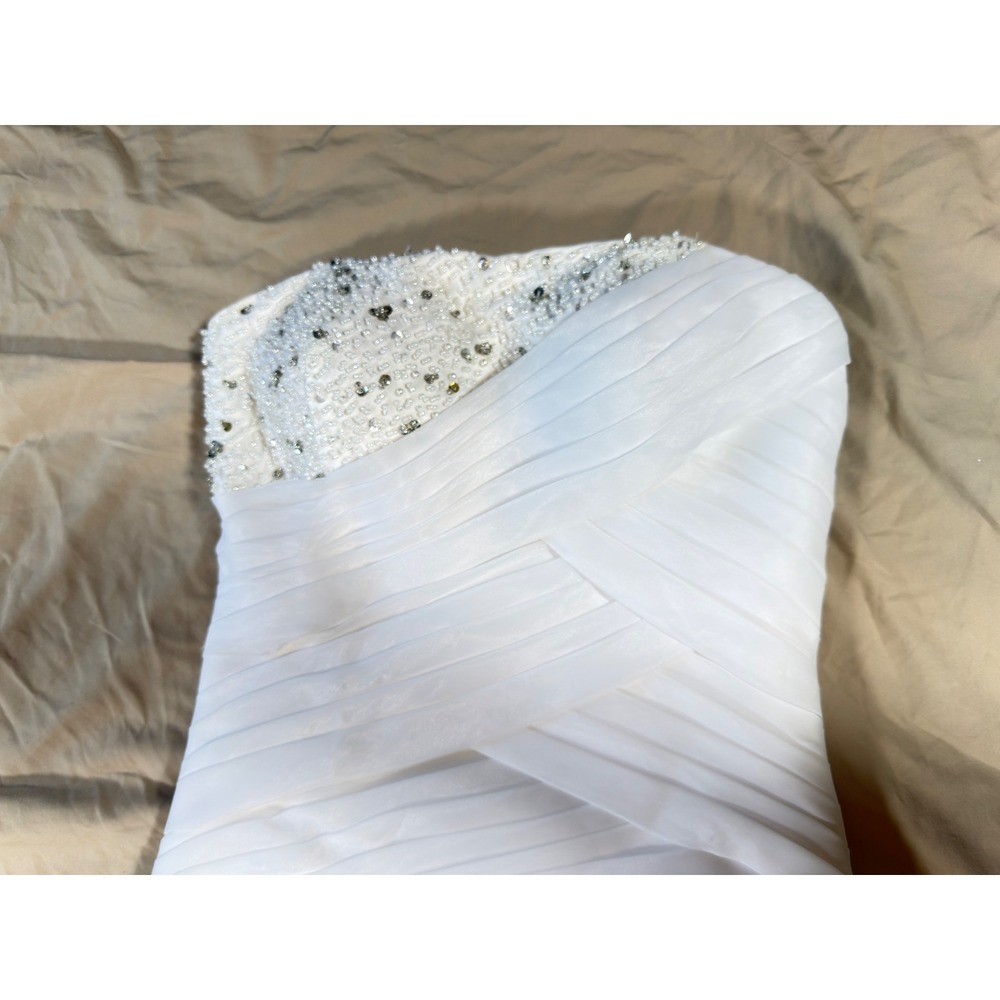 Organza Wedding Gown Women Size 4 White Beaded Ruffle Mermaid Strapless - Picture 7 of 16